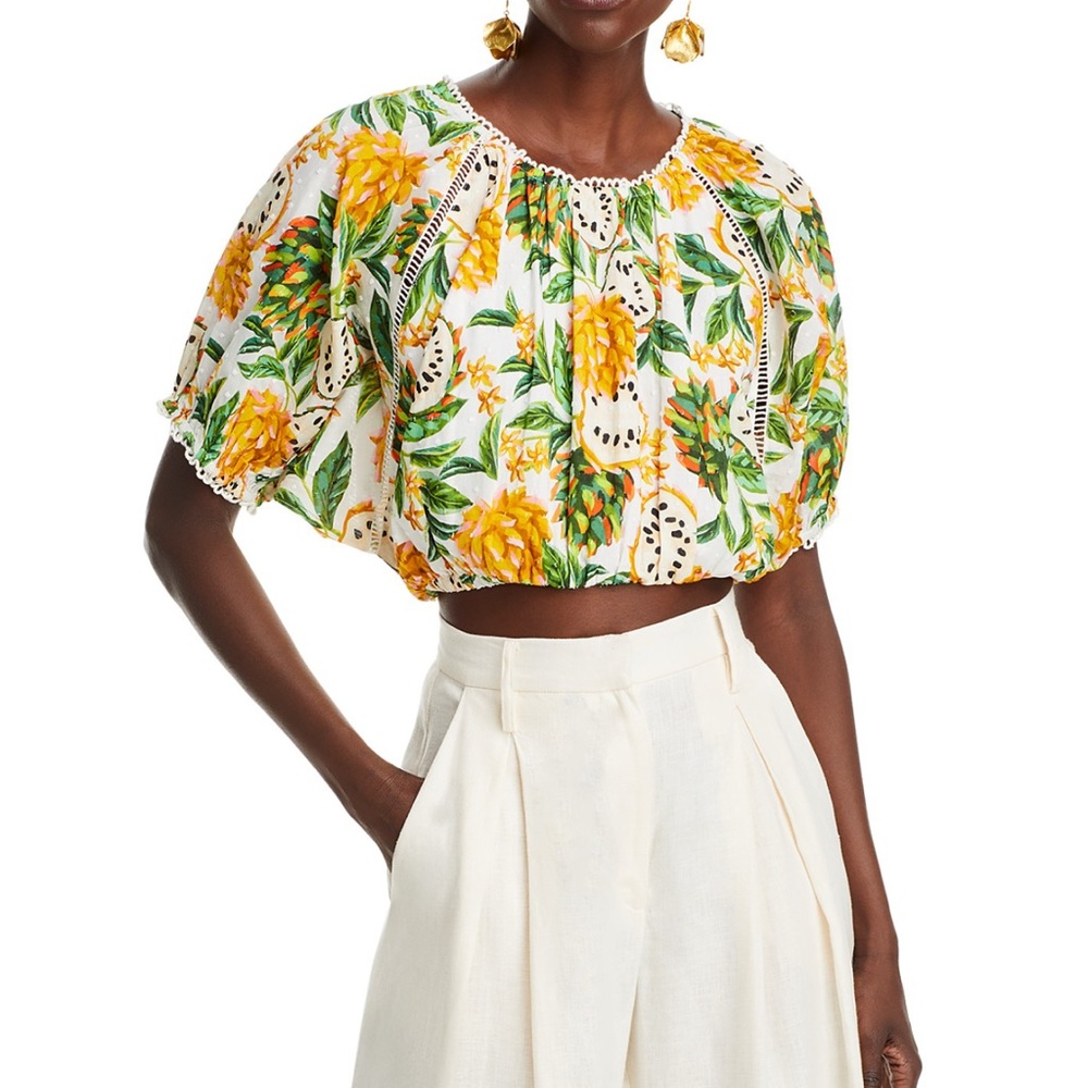 FARM Rio Biriba Fruit Puff-Sleeve Crop Top